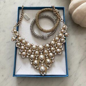 Jeweled Bib Necklace + 2 Bracelets